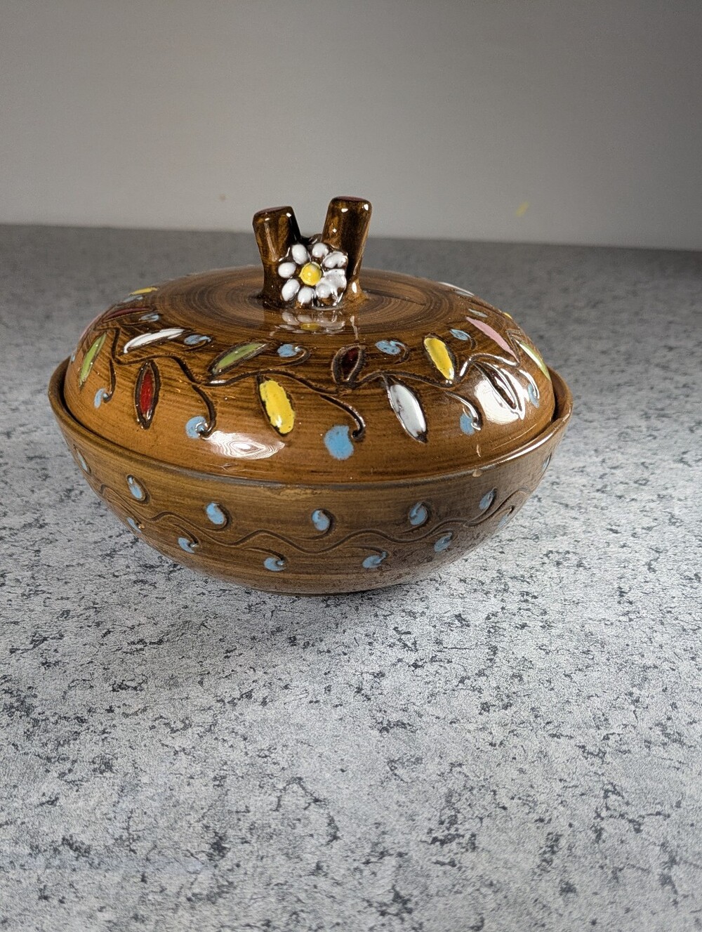 VTG Mid-Century Italian Pottery Lidded Candy Dish KBNY Hand Painted Italy Bowl